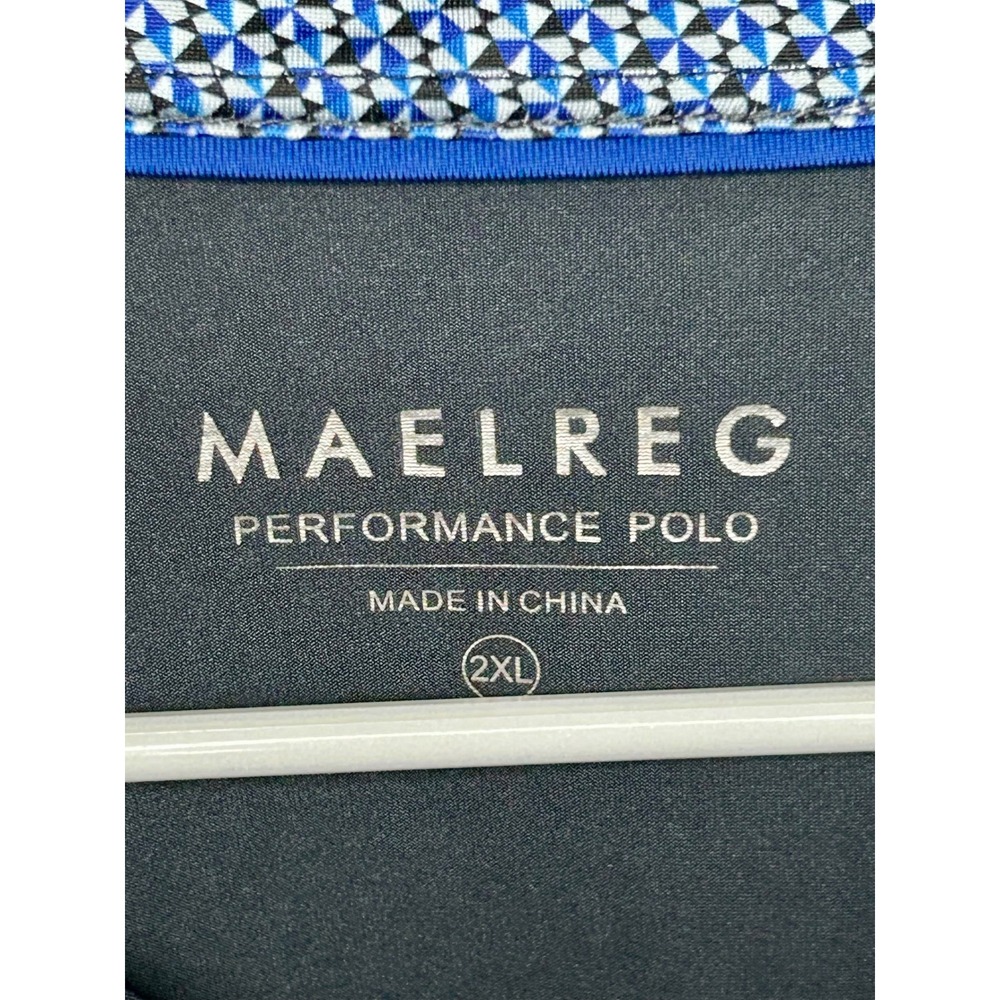 Maelreg Performance Polo Mens 2XL Navy Long Sleeve Golf Shirt‎ Geometric Trim - Picture 2 of 5